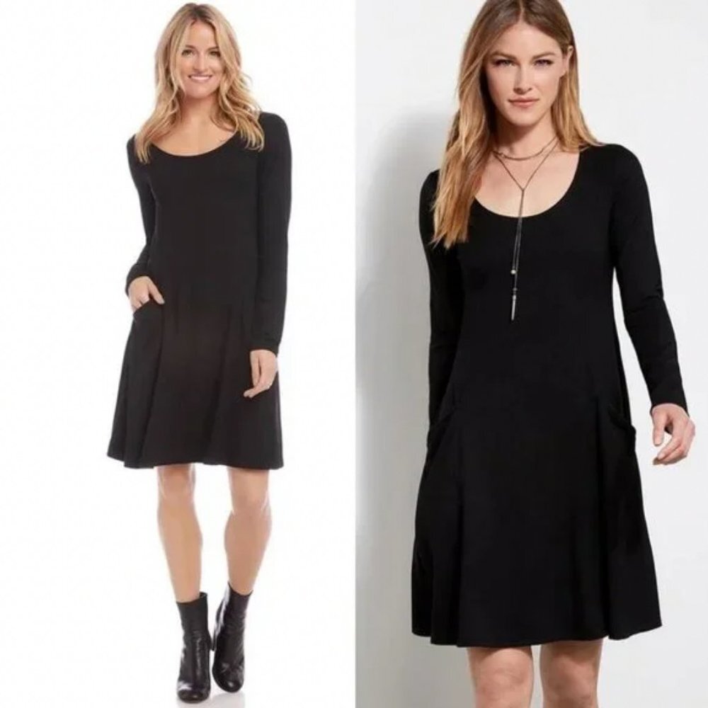 NEW Karen Kane Pocket Dress Black A-Line Macys Womens Size Small Long Sleeve S
